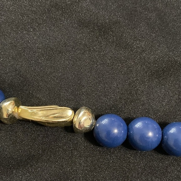 Blue and gold beaded Lucite necklace 26” - Picture 2 of 6